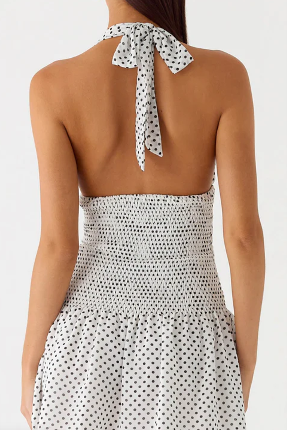 black polka dot halterneck open waist slap dress