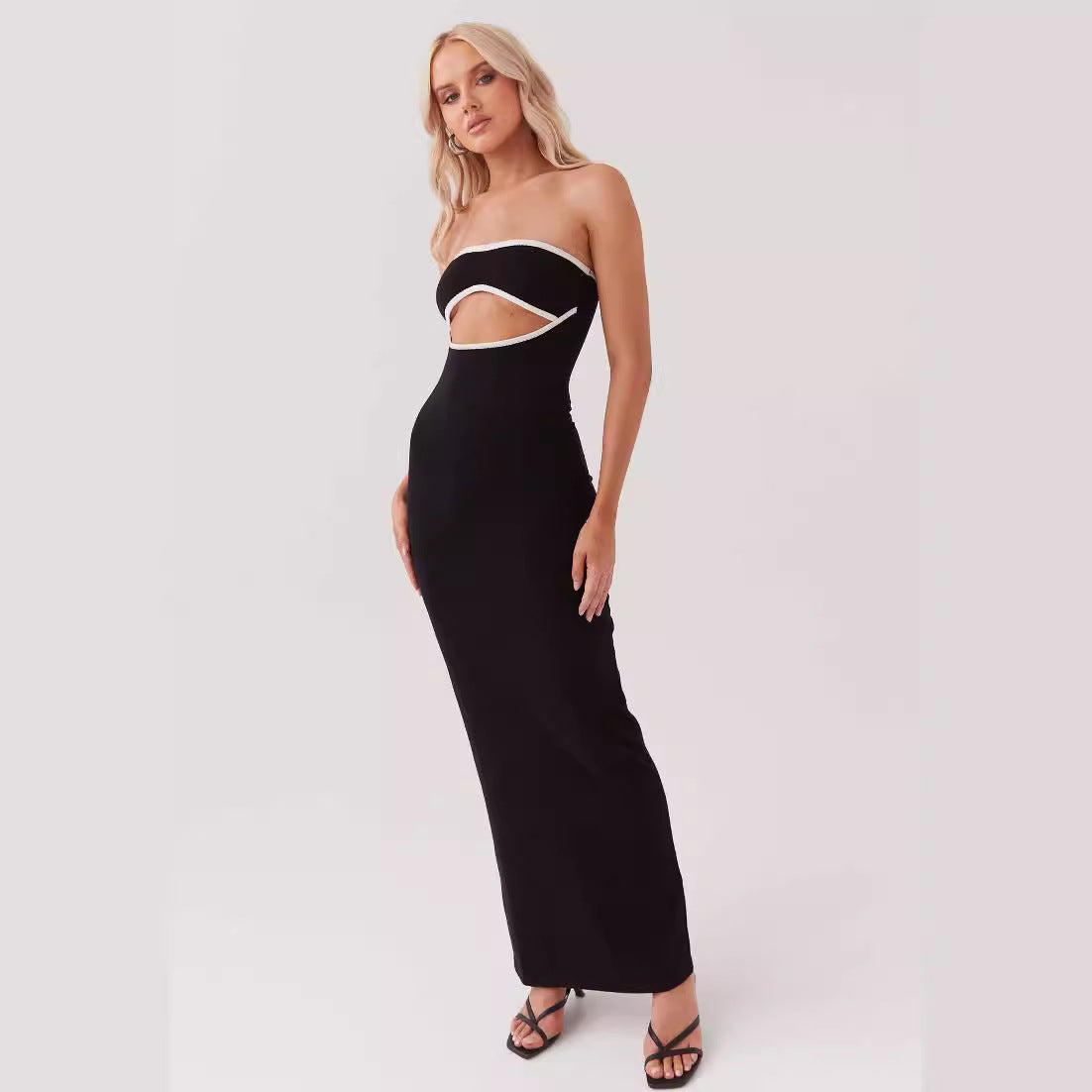 black bandeau knitted dress