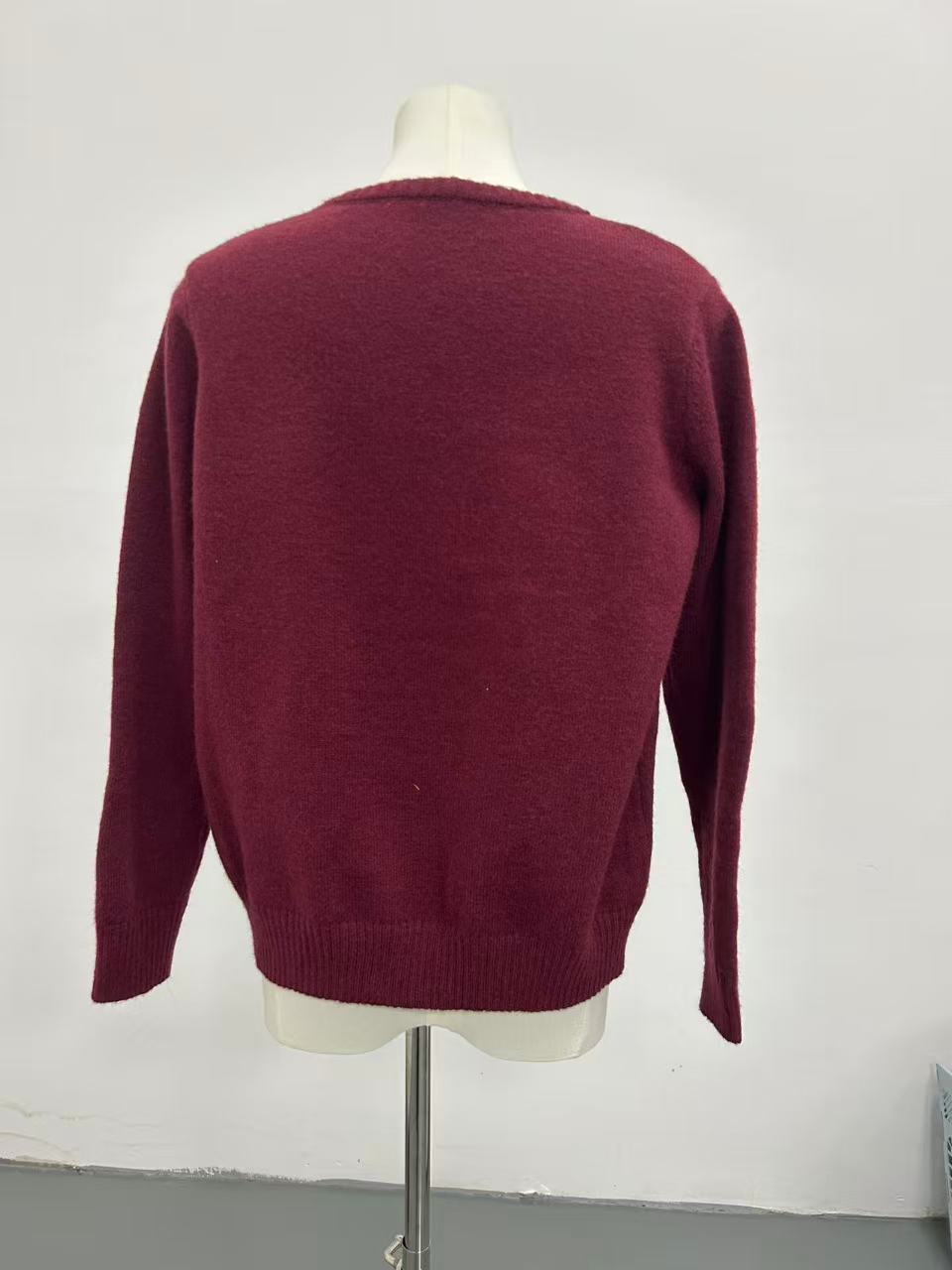 Burgundy retro bear embroidery loose pullover sweater