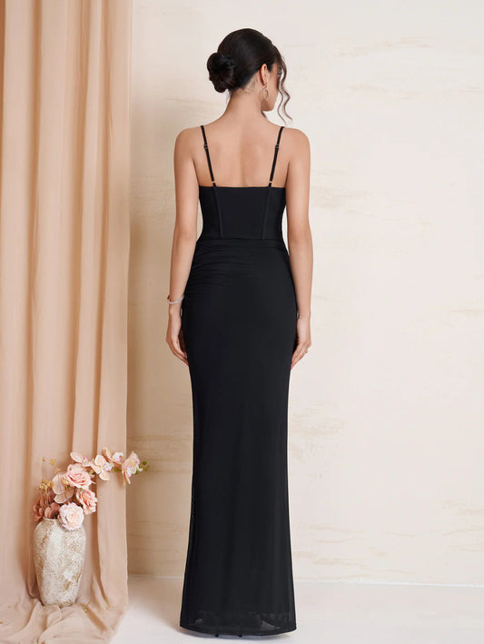 black suspender mesh lace patchwork lace-up pleated dress