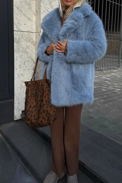 imitation fox fur coat in winter