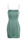 Green  Square Neck Pearl Suspenders mini Dress