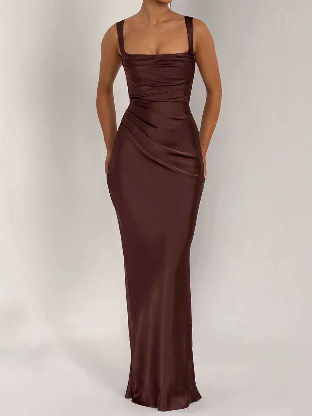 brown suspender hip maxi dress