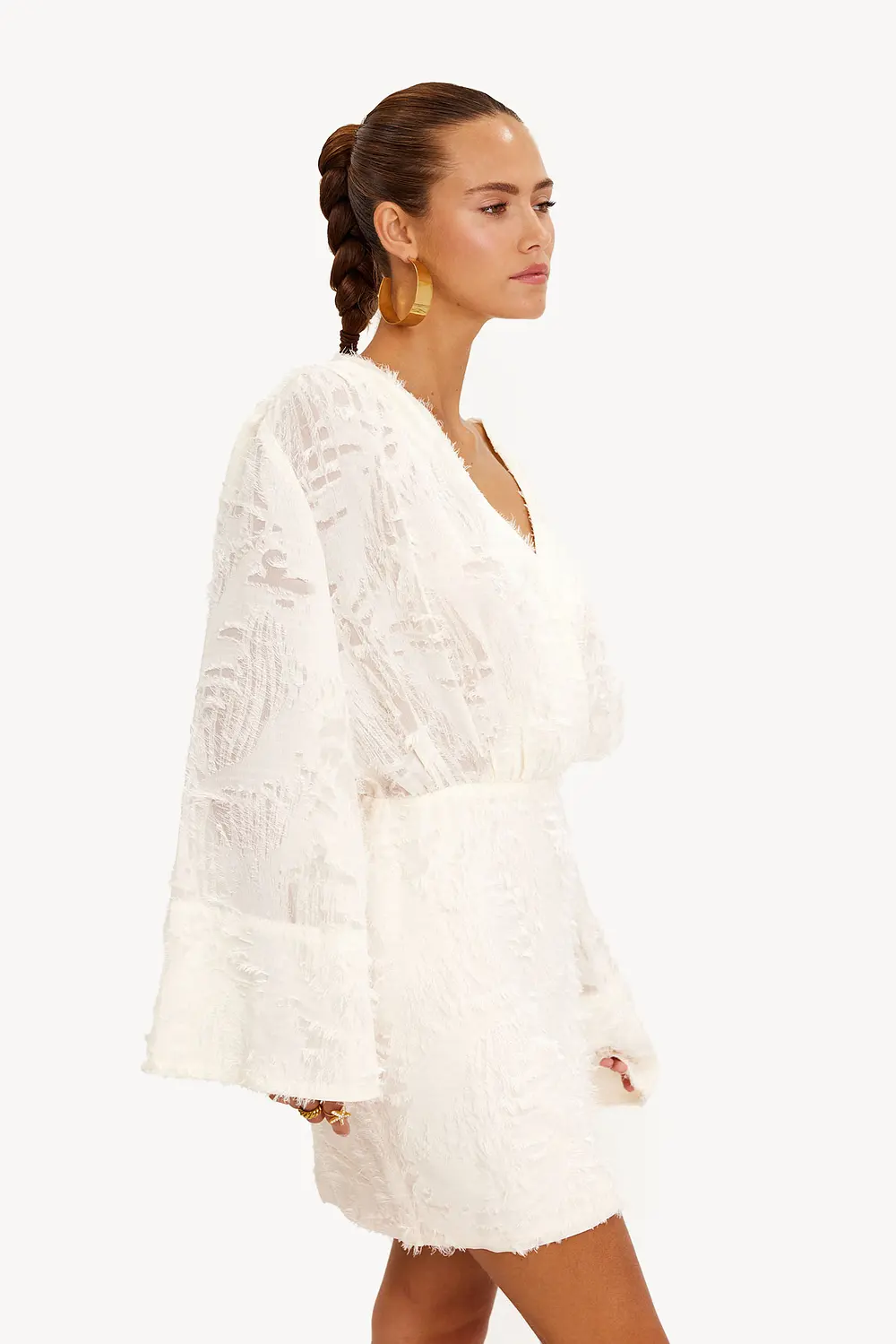 Cream apricot large flared sleeves mini dress