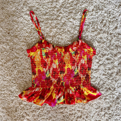 floral ruffle pleats suspenders