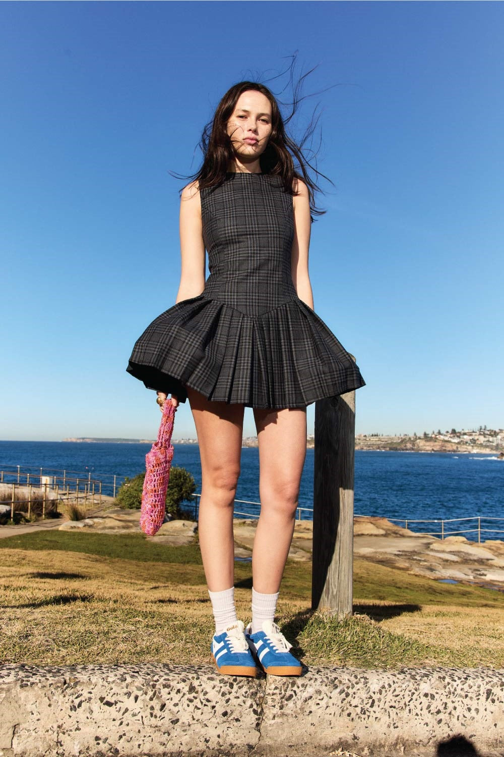 lucy black Plaid sleeveless A-line mini dress