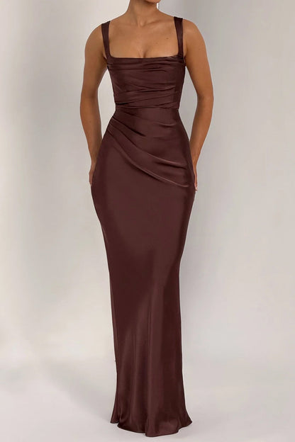 brown suspender hip maxi dress