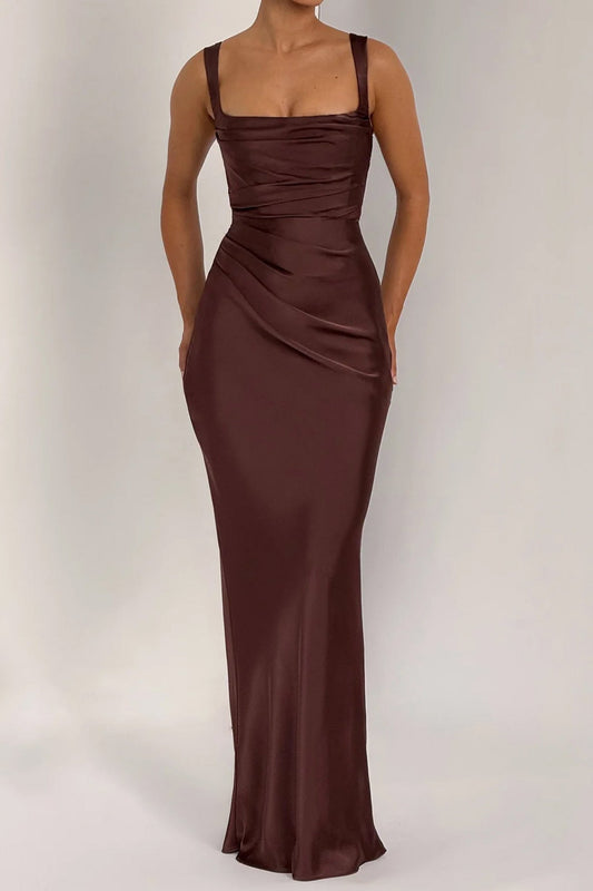 brown suspender hip maxi dress