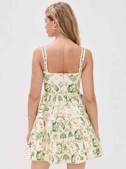 kimberley floral printed strap mini dress - green