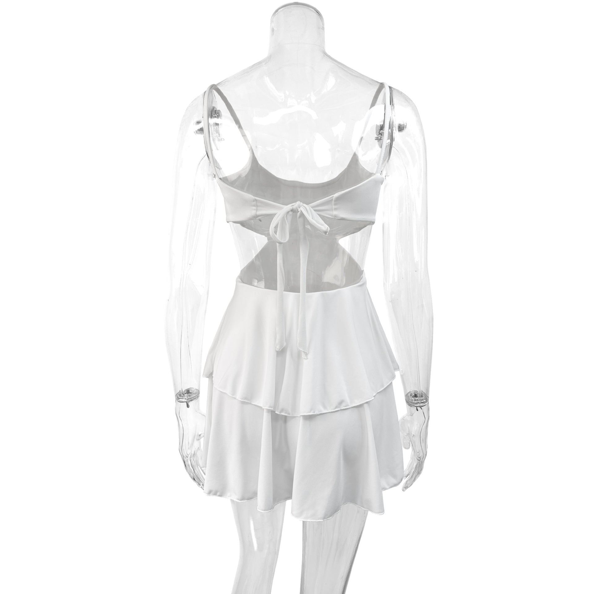 white Hollow-out low-cut halter dress