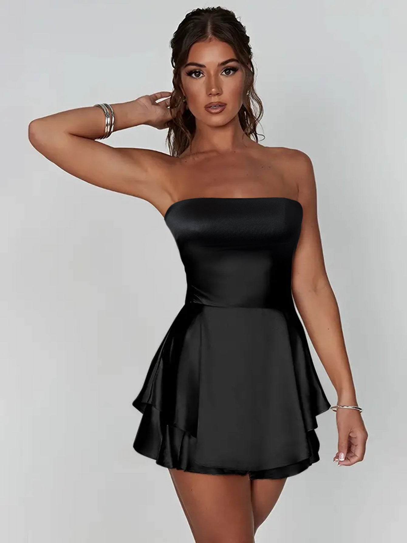 black Backless strapless asymmetrical mini dress