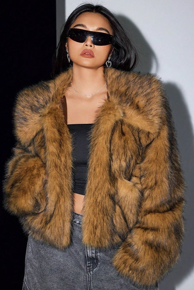 imitation fox fur long sleeve short jackets