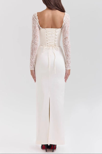 white Lace Long-Sleeve maxi Dress