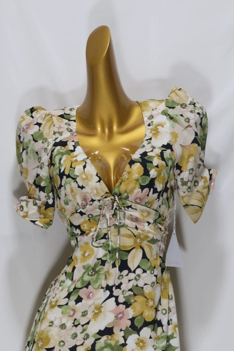 green floral short sleeve mini dress