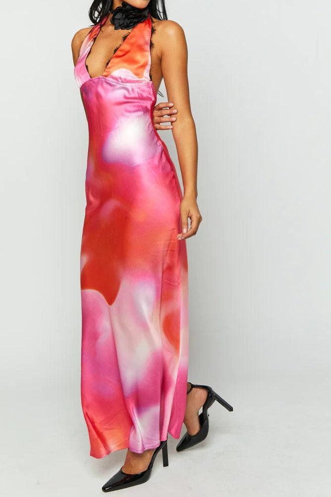 V-neck printed halter dress