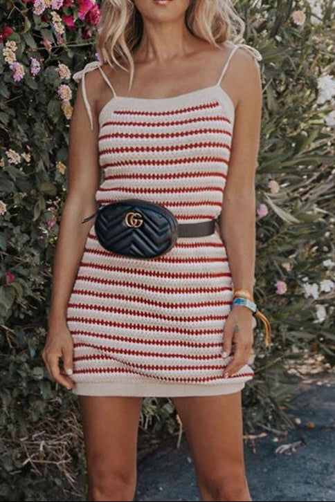 celeste red Striped knit slip mini dress