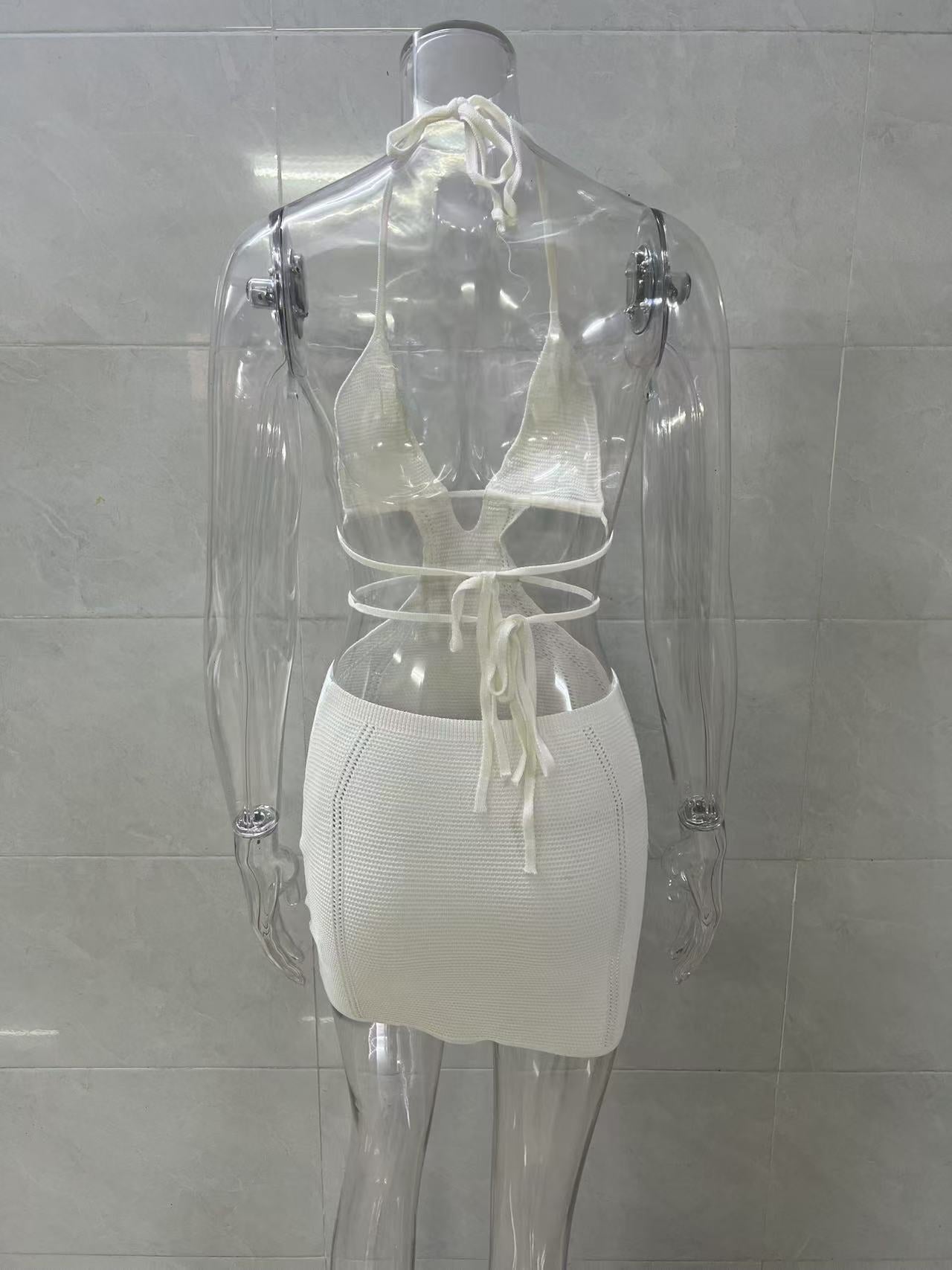 white Strappy halter-neck wrap-around bodycon dress