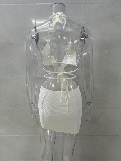 white Strappy halter-neck wrap-around bodycon dress