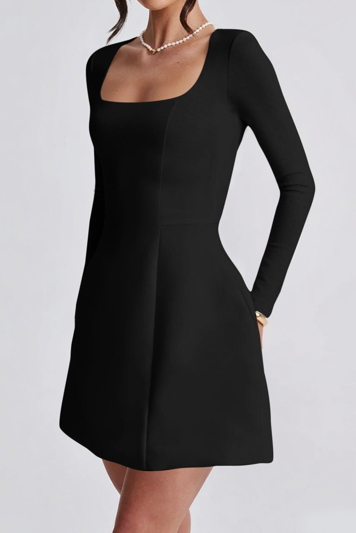 black long sleeves A-line mini dress