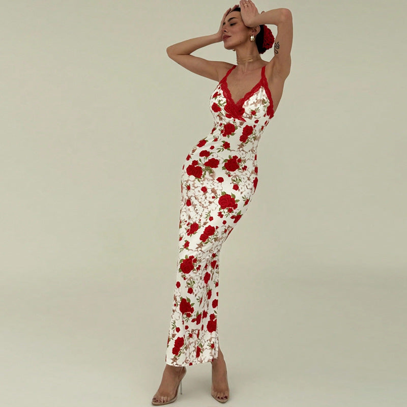 Paneled lace slip dress