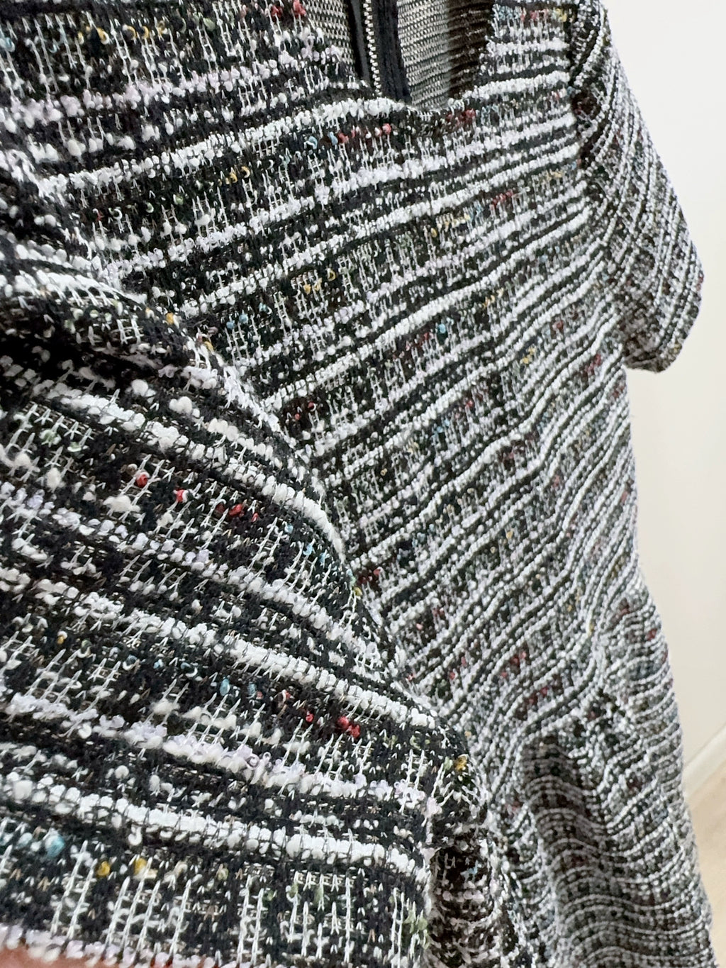 gray tweed short-sleeved mini dress