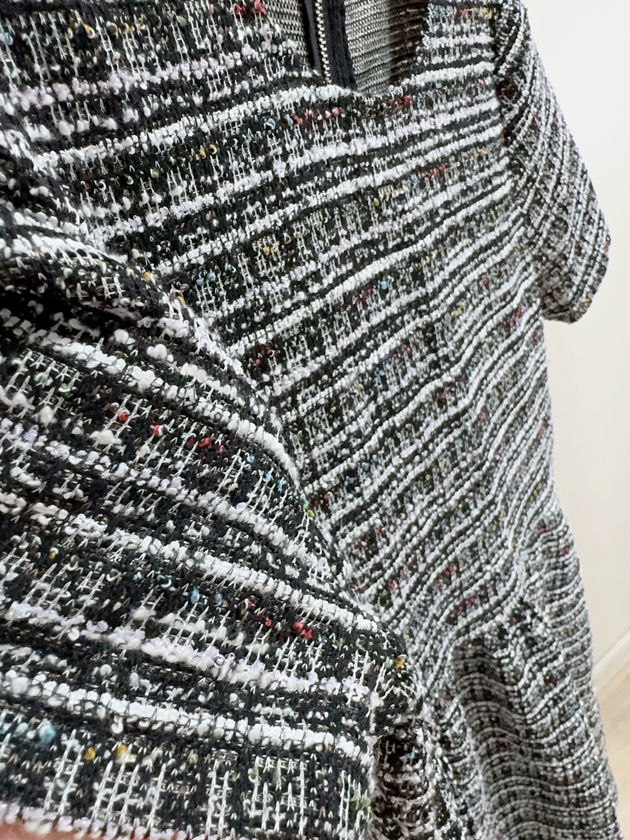 gray tweed short-sleeved mini dress