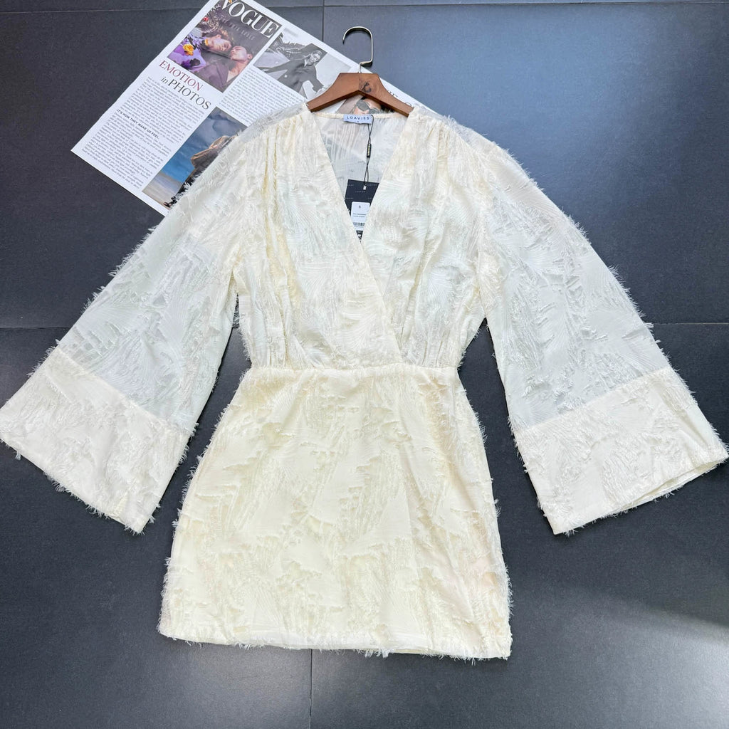 Cream apricot large flared sleeves mini dress