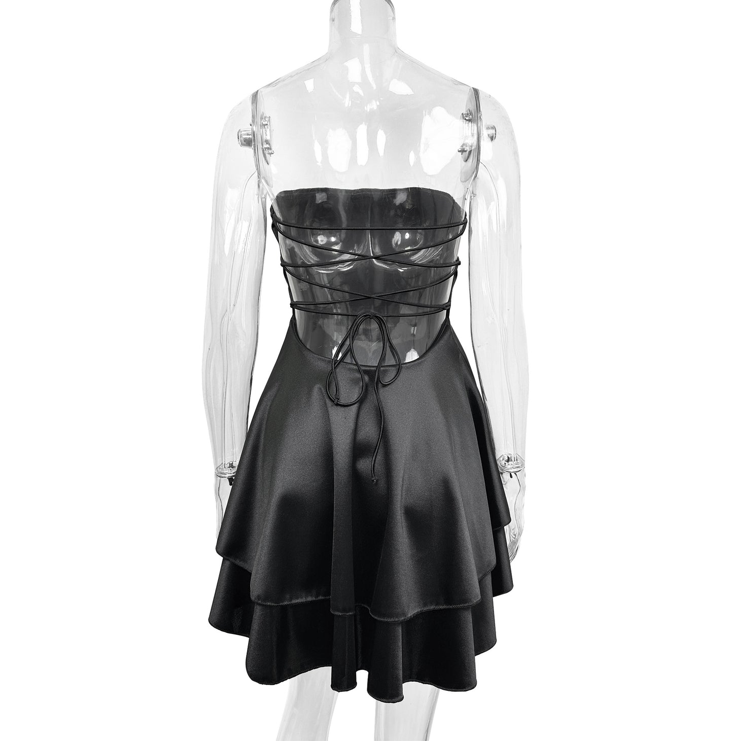 Backless strapless asymmetrical mini dress