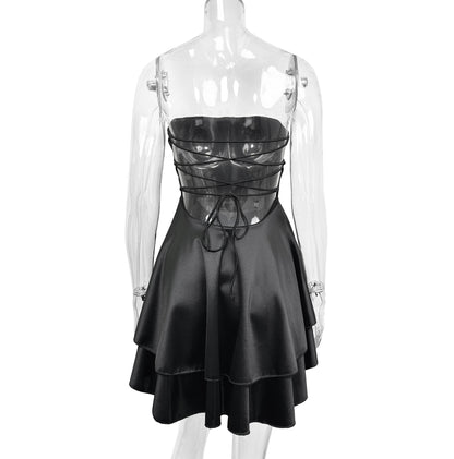 Backless strapless asymmetrical mini dress