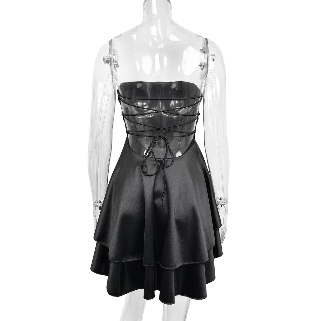 black Backless strapless asymmetrical mini dress