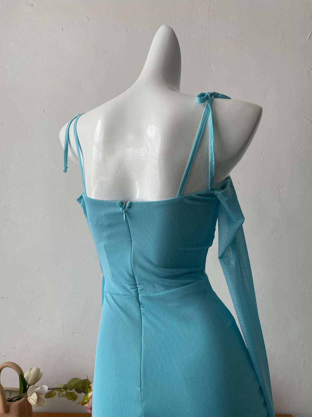 blue ruffled sleeve bandeau camisole dress
