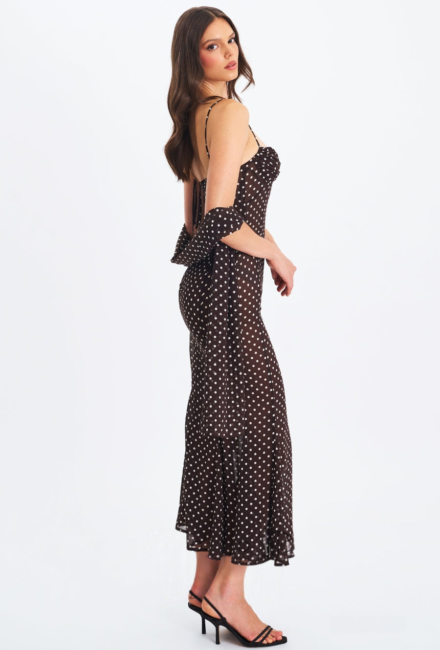 suspender scarf decorated with polka dot print backless dress