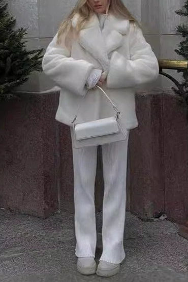White rabbit fur coat with suit collar