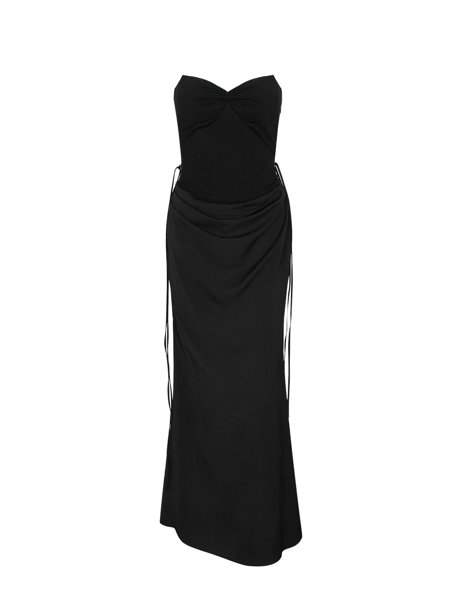 black bandeau herringbone evening dress