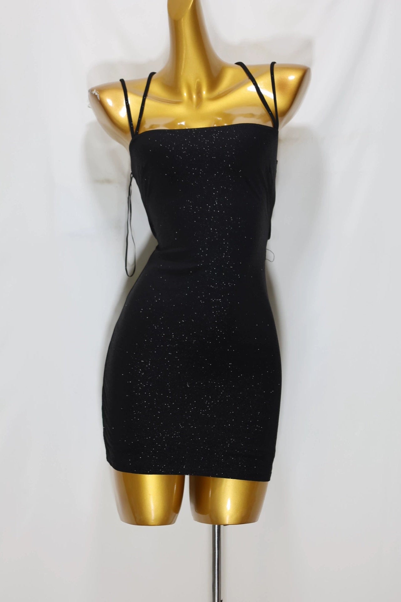 black suspenders mini dress