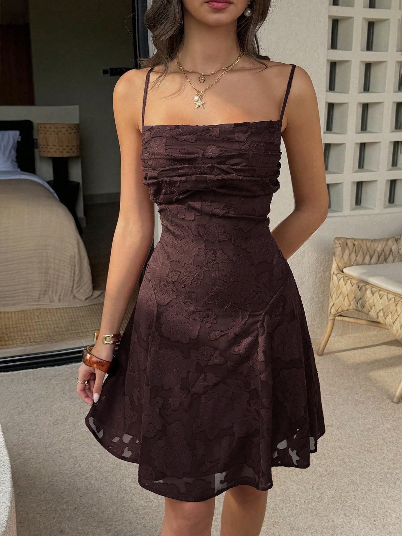 zara brown slip mini dress