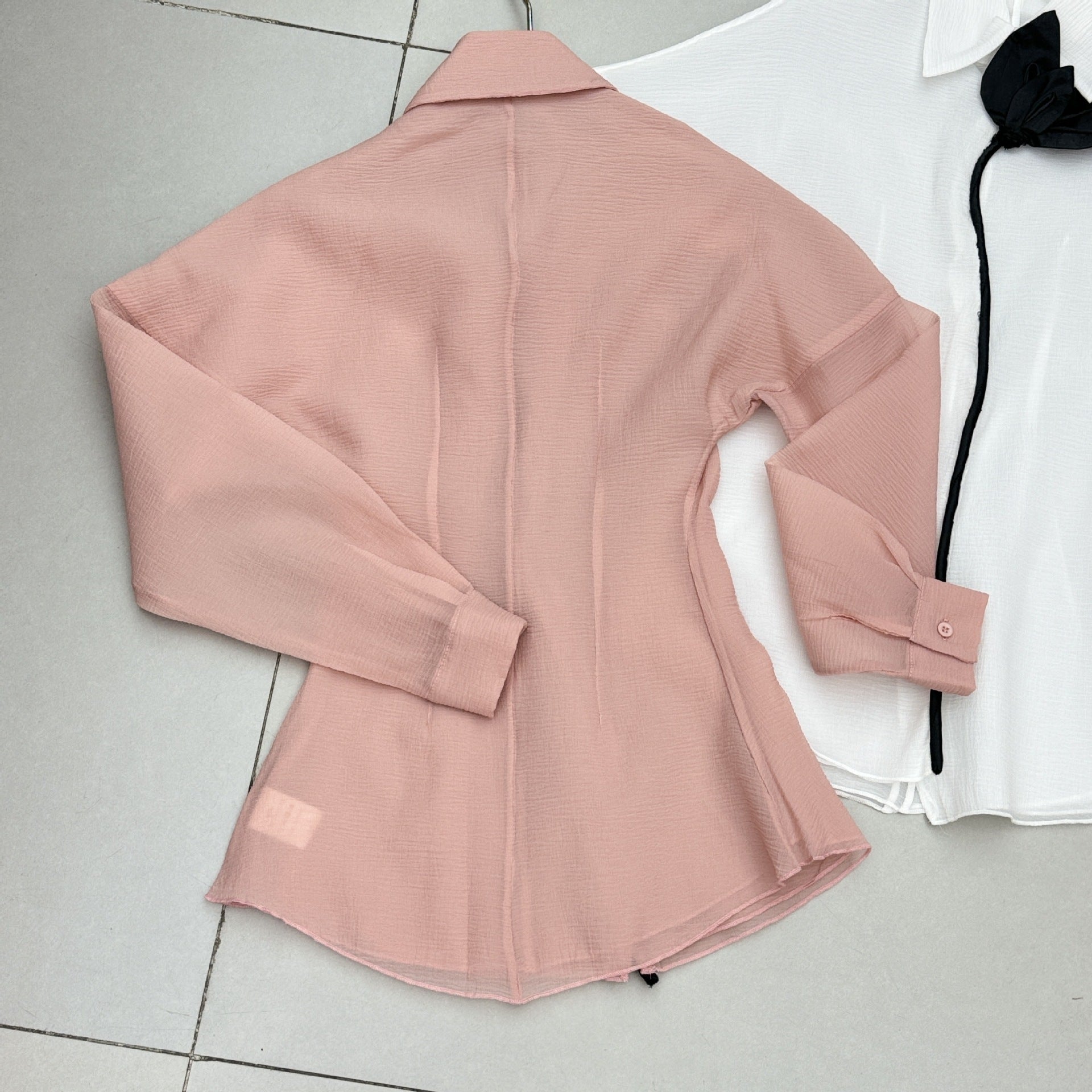 Pink Chiffon Mini Dress - Layered Ruffle Trim Shirt Dress