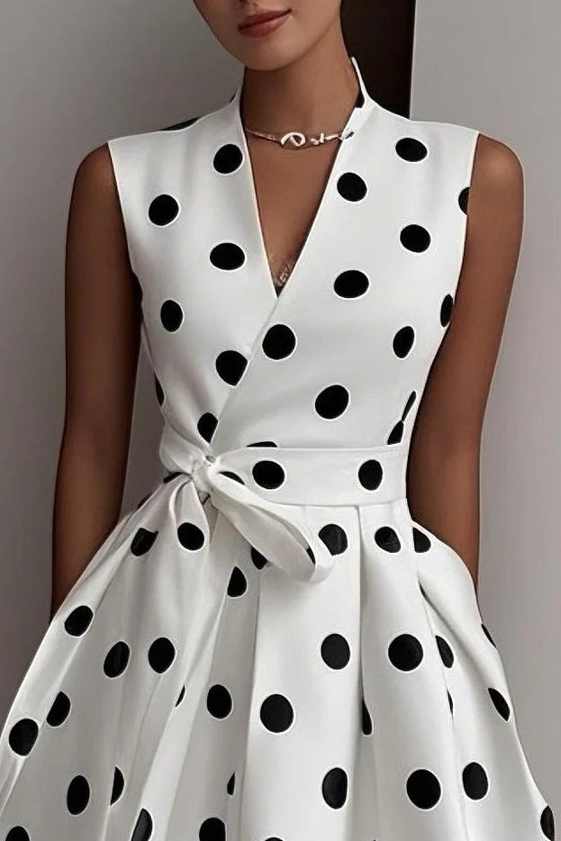 white polka dot strapless maxi dress