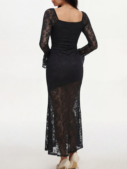 black lace long sleeve maxi dress