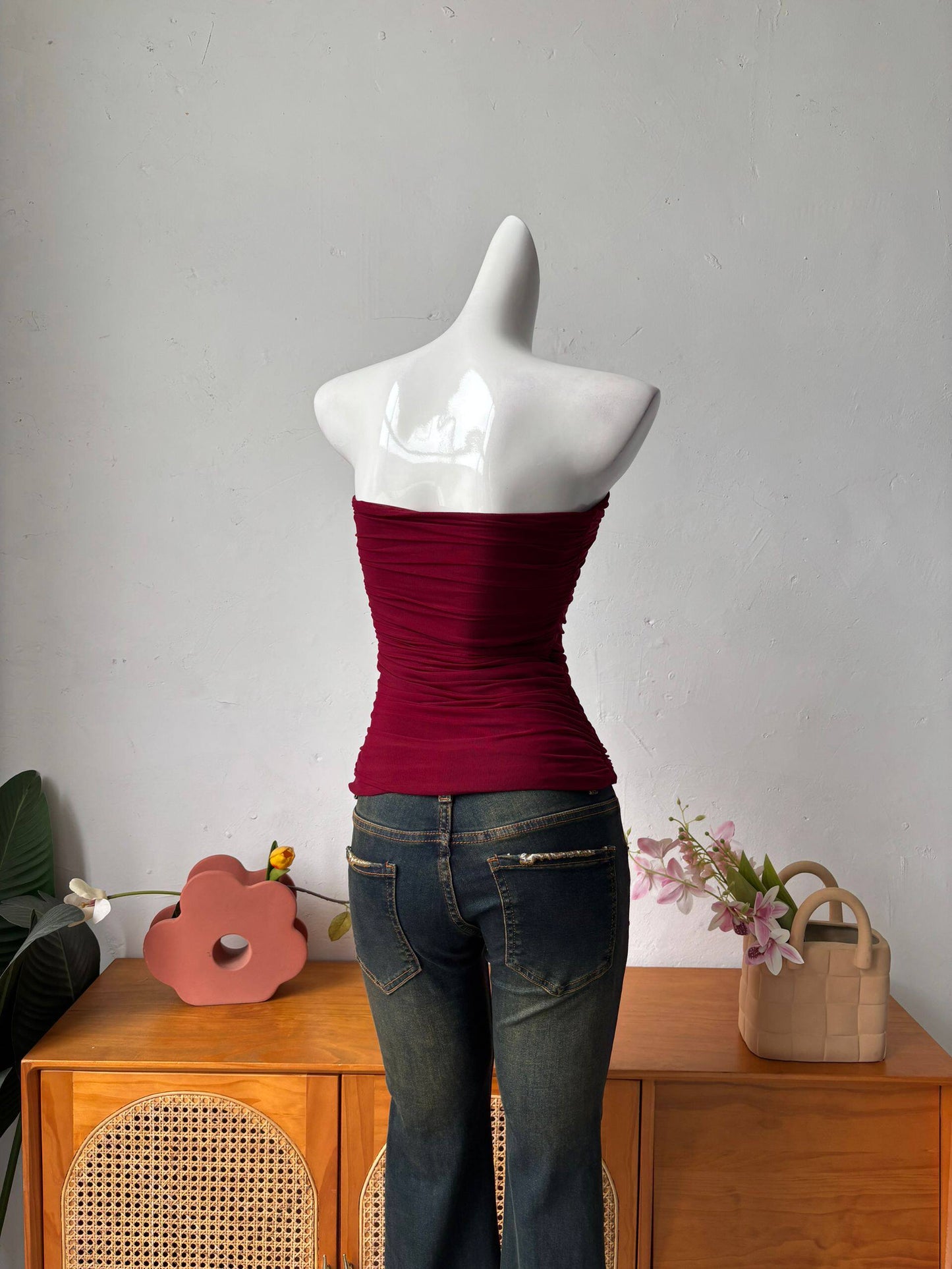 burgundy slim bandeau top