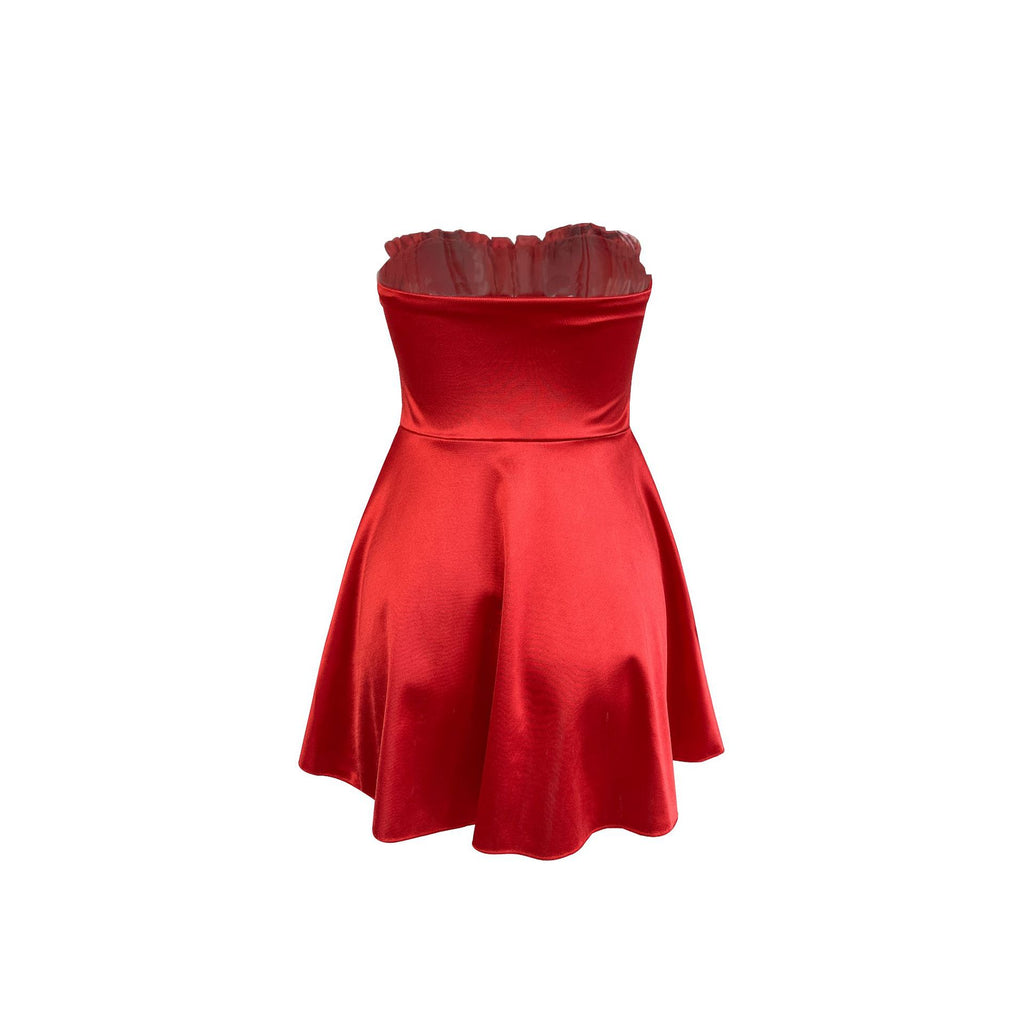red A-line off-shoulder sleeveless mini dress