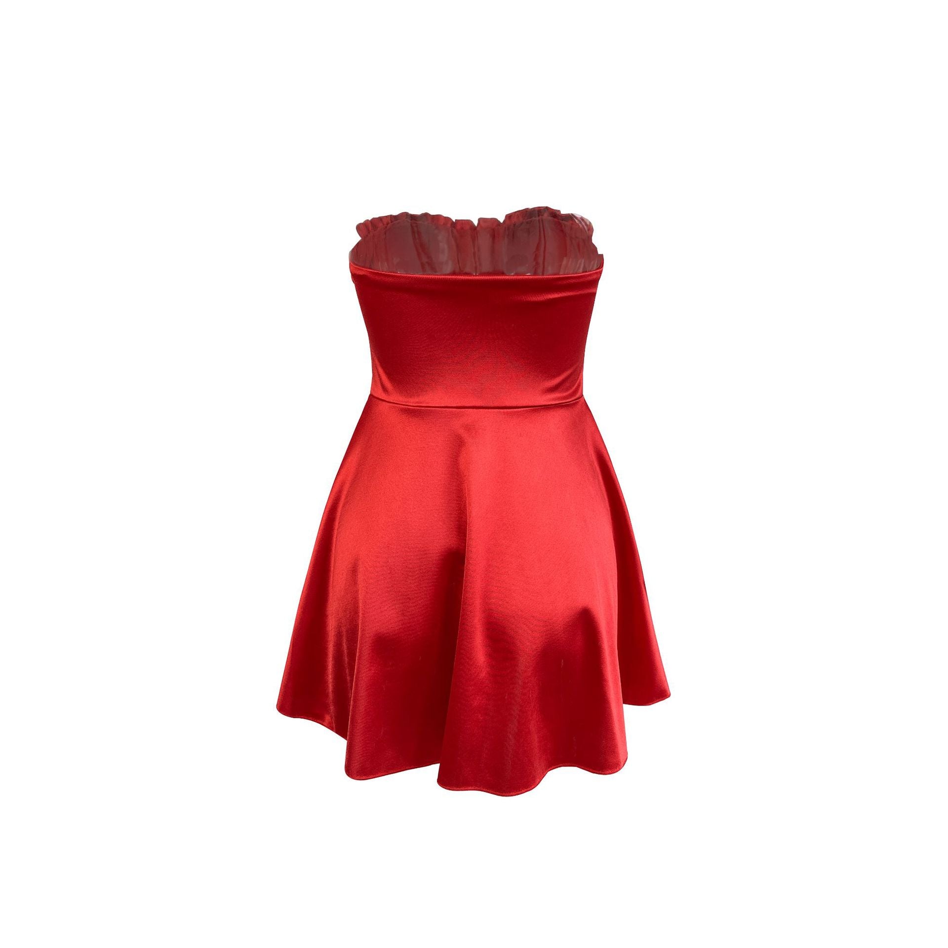 red A-line off-shoulder sleeveless mini dress