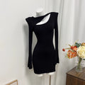 black cut-out flared sleeve knitted long sleeve dress