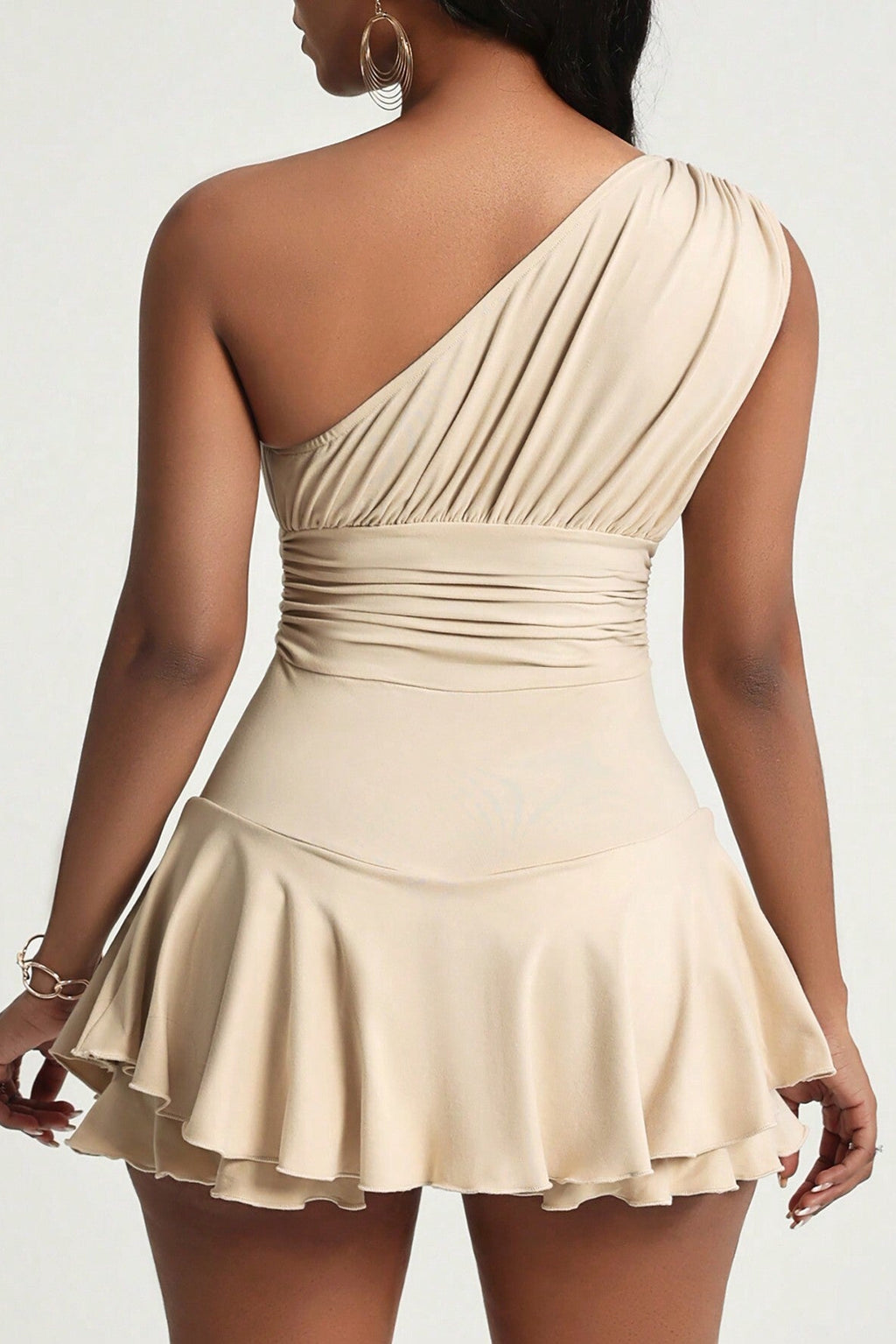 Asymmetrical high-waisted ruffled mini dress