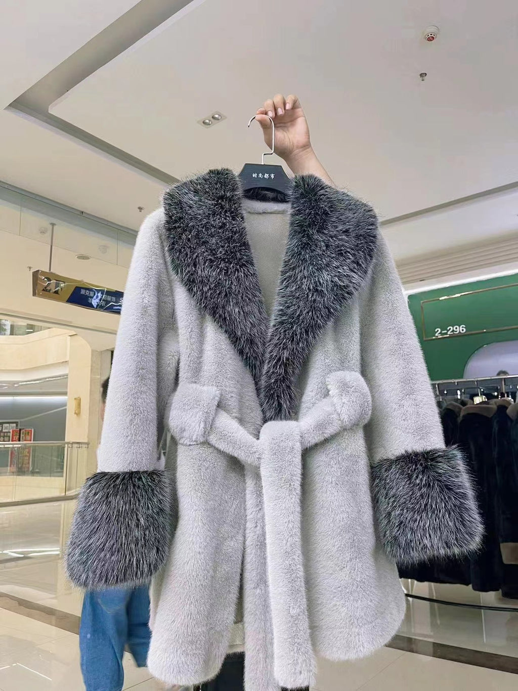 Big Fur Collar Long Mink Faux Fox Coat