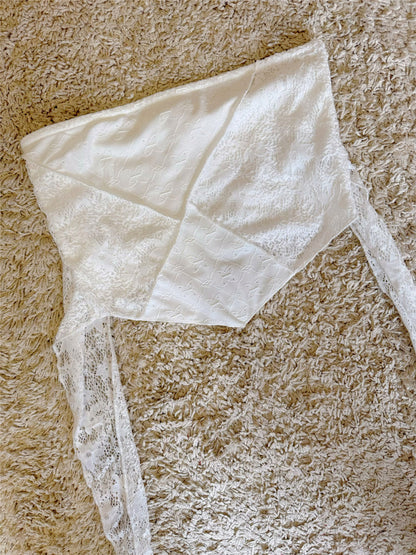 lace bow tie embroidered hollowed out irregular high-waist short strapless top with irregular edges
