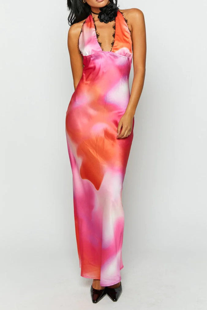 V-neck printed halter dress