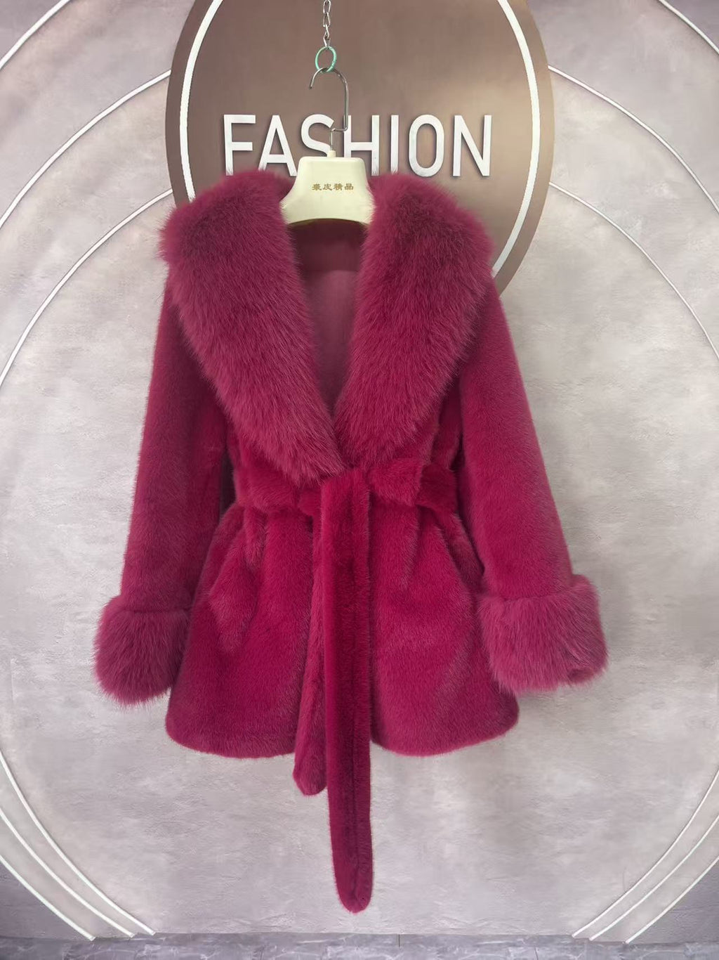 Big Fur Collar Long Mink Faux Fox Coat