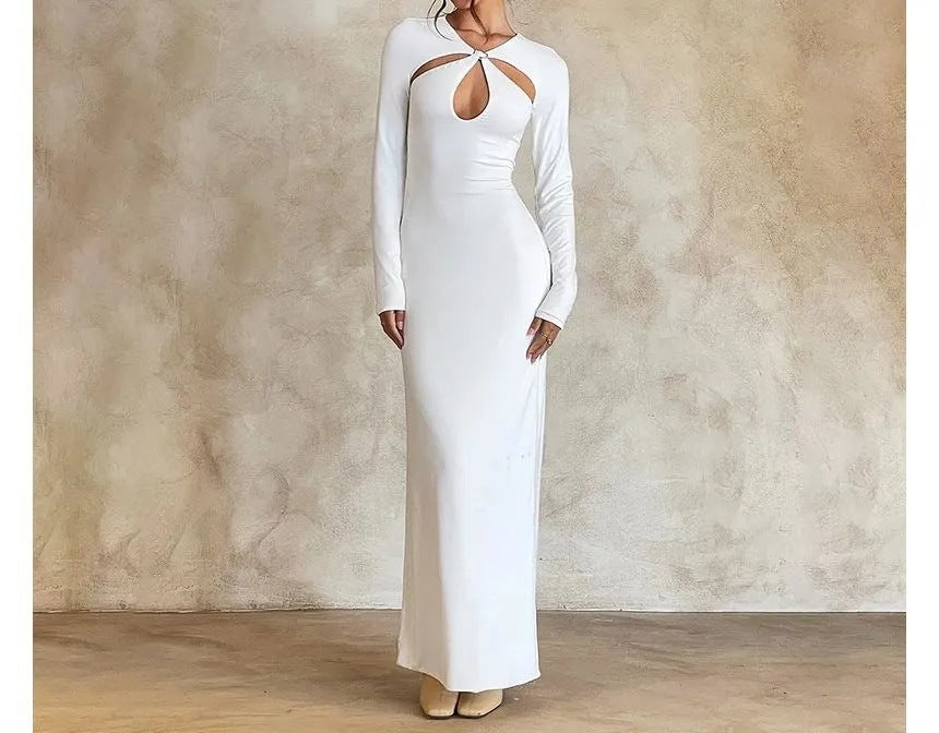 kate long sleeve Openwork knit maxi dress