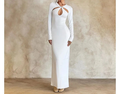 kate long sleeve Openwork knit maxi dress